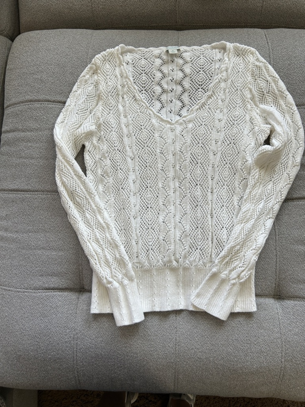 Sundance Cream Open-Knit V-Neck Sweater